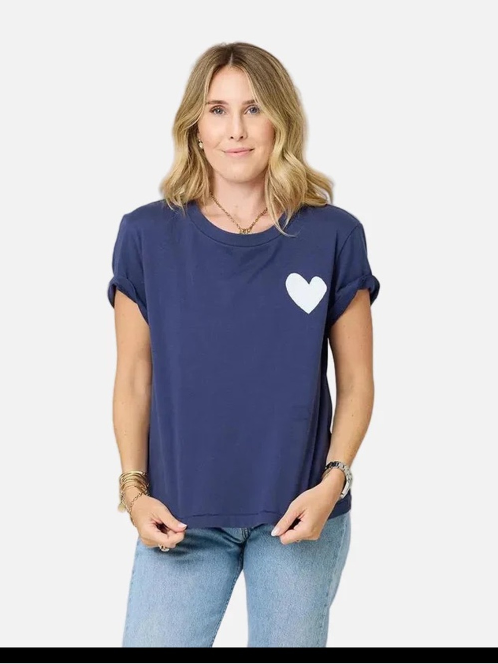 Kerri Rosenthal Suke Imperfect Heart Tee Indigo Blue White XS Cotton